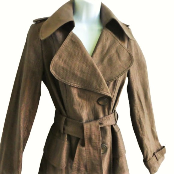 Vintage Alberto Makali Trench Coat Copper Ribbed Exaggerated Dog Ears Collar 4